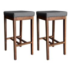 Kit 2 Banquetas Alta para Bancada Bali Madeira Castanho Suede CCS