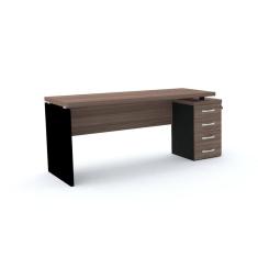 Mesa Pé Painel Com Gaveteiro 4 Gavetas Pe40 Em Mdp 164 X 60 Cm Walnut Base Preta