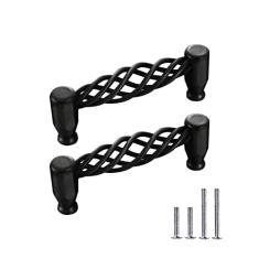 CcHhyyt Pacote com 2 puxadores de armário de gaiola de pássaros preto fosco bronze metal oval ninho torcido puxadores de armário de cozinha retrô puxadores de armário de latão vintage puxador de