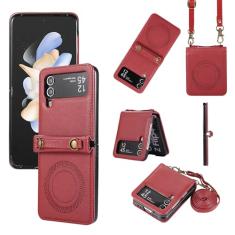 Asuwish Capa de telefone para Samsung Galaxy Z Flip 4 5G 2022 capa carteira com alça de ombro transversal couro sem fio proteção dobradiça proteção acessórios para celular ZFlip4 Z4 Flip4 4Z mulheres