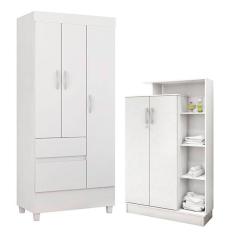Guarda Roupa Infantil Wind e Armário Multiuso Elite Branco Brilho - Demóbile