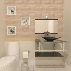 Gabinete de Vidro 80cm Inox com Cuba Retangular Preto