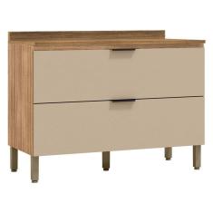 Balcão de Cozinha Viv Aluminum 120 cm 1 Porta Basculante e 1 Gaveta Freijó Vanilla com Tampo - Kits Paraná