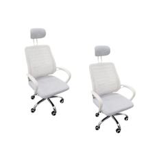Kit 2 Cadeiras Escritório Diretor Tela Mesh Encosto De Cabeça Branco
