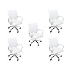 Kit 5 Cadeiras De Escritório Begonia Tela Mesh Ergonômica Branco