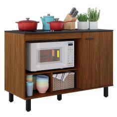 Balcão Para Cooktop Buffet Cozinha Cook 1 Porta Caemmun, Nogueira e Pr