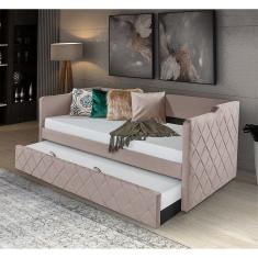 Sofá Cama de Madeira Vintage Dubai Revestimento Veludo Bege Pavia Atraente Móveis