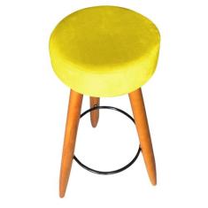 Banqueta Alta Flora Pés Palito em Madeira Caramelo para  Bar Bistrô Co