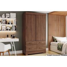 Guarda Roupa Casal 2 Portas de Correr e 4 Gavetas c/ Pés Briz BE25 Flex Castanho/Castanho ou Off White - Henn