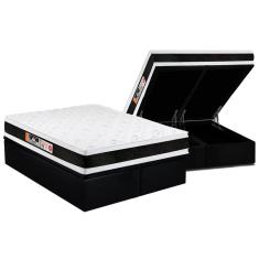 Cama Box Baú King: Colchão Espuma Castor D45 Black e White Air Double Face + Base crc Suede Black(193x203)