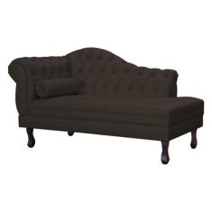 Recamier Decorativo Divã Larissa Lado Direito Couro Marrom Pés Madeira