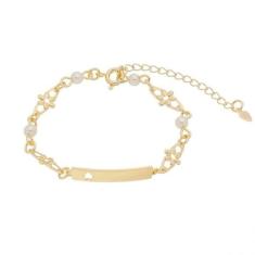 Pulseira Infantil com Pérola e Estrela Vazado Banhado a Ouro