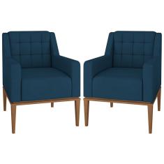 Kit 2 Poltronas Decorativas Sala de Estar Madonna Suede Azul
