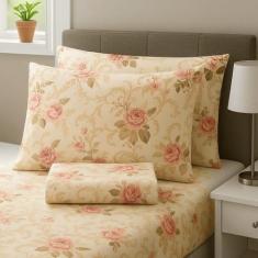 Jogo de Lençol Casal em Percal Estampado 100% Algodão com Elástico + 2