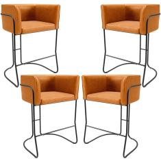 Kit 04 Banquetas Baixa Base de Aço Preto Betina D02 Couríssimo Whisky B-90 - Lyam Decor