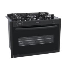 FOGAO A GAS DE EMBUTIR GAUDI PRISMA VITREO 5Q PRETO GAS GLP