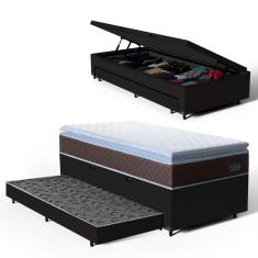 Cama Box Baú com Colchão de Espuma D33 Pillow Top Comfort Luxo + Auxiliar Unique Solteiro 88cm