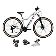 Bicicleta 29 Absolute Hera Feminina Shimano Altus 24V Freio Hidráulico Suspensão Trava Pneus Bege-Feminino