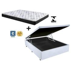 Cama Box Baú Casal Sono Sintético Branco    + Colchão Casal Sono Espuma D23 Com EPS 17x138x188