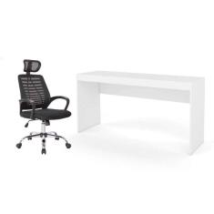 conjunto de mesa marselha branca com cadeira de escritório diretor giratória light preta