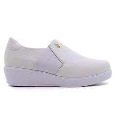 Tênis Feminino Slip On Plataforma Couro Branco Usaflex AJ0602-Feminino
