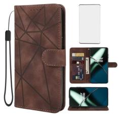 Wanyuexes Capa para OnePlus 11, capa carteira One Plus 11 5G PHB110 com protetor de tela de vidro temperado, sensação de pele PU flip fólio suporte para cartão de crédito capa de telefone para OnePlus