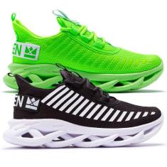 Kit 2 Tênis Masculino Casual Oldsen Jaguar corrida academia, Preto bra