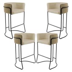 Kit 04 Banquetas Fixa Preto Linho Bege