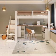 Cama Alta Juvenil Star Plus Office Multifuncional Casatema Branco/Montana