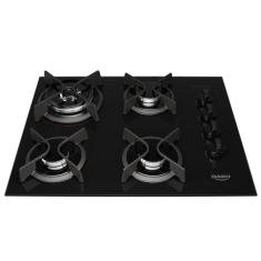 Cooktop a Gás de Embutir Dako Supreme 4 Bocas Vidro Temperado com Tripla Chama e Trempes Ferro Fundido Preto Bivolt
