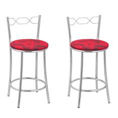 Kit 2 Banquetas Cromadas Bc51-c E502 Cromado-vermelho