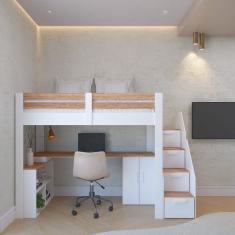 Cama Office Multifuncional Solteiro Adulto Star Plus Casatema Branco-amadeirado