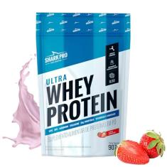 Shark Pro Ultra Whey Protein Sabor Morango - 30g de Proteínas - Suplemento Alimentar de Proteínas em Pó - WPC e WPI - Fórmula com Colágeno e Albumina - 907g Pouch