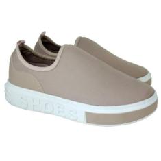 Tenis Meia Calce Facil Shoes Leve Confortavel Beto Calçados, Nude shoe