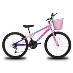 Bicicleta Infantil Aro 24 KOG Feminina 18V Shimano e Cesta, Violeta de