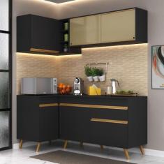 Armário de Cozinha Compacta de Canto Veneza Multimóveis V2056, Preto/D