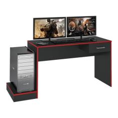 Mesa Gamer com 1 Gaveta e Suporte de Cpu Multimóveis Cr25205 Preta/vermelha