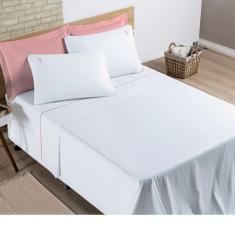 Jogo de Lençol casal 4 peças 100% Algodão Percal 200 Fios Bordado Liana