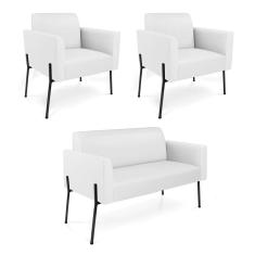 Sofá Namoradeira e 2 Poltronas Pé de Ferro Preto Marisa Corino D03 - D`Rossi