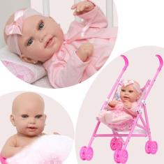 Boneca Reborn Carequinha Recem Nascida Fofa Com Carrinho - Cegonha Reb
