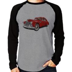 Camiseta Raglan Retro Classic Red Car Manga Longa - Foca na Moda, Cinz