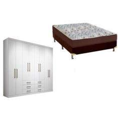 Cama Box Casal + Colchão D45 Ortobom + Guarda Roupa Master 8.6 Branco 