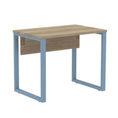 Mesa Escritório P25 TUB Pandin 90 cm (Larg) Tampo MDP Noce Naturalle Pé Aço Tubular Azul Dali
