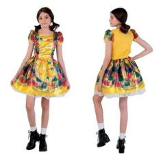 Fantasia Vestido De Festa Junina Infantil Caipirinha Amarelo - Global 