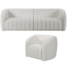 Kit Sofá 5 Lugares Para Sala 332cm com 01 Poltrona Lazio M03 Bouclê Branco - Lyam Decor