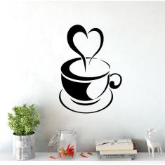 Adesivo de parede para cozinha chicará de café coração