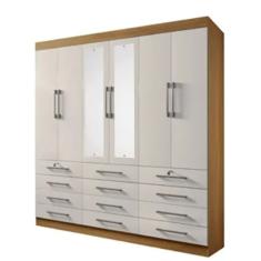 Guarda Roupa Casal 6 Pts 12 Gavetas Mônaco Com Espelho D Doro Móveis - Cinamomo/Off White