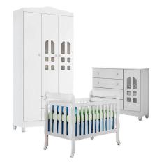 Quarto De Bebê New Selena 3 Portas Com Berço Lila E Cômoda Selena Branco Brilho – Carolina Móveis
