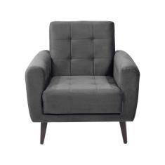 Poltrona Cadeira Decorativa Pés Madeira Livia Cinza Matrix