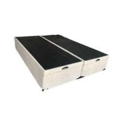 Cama Box Baú King Bipartido Linhão bege Com Pistão A Gás